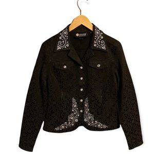 Christine Alexander Black Jacquard Jacket with Swarovski Crystals small